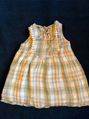 Vignette Toddler Plaid Sleeveless Dress - Soft green & Orange